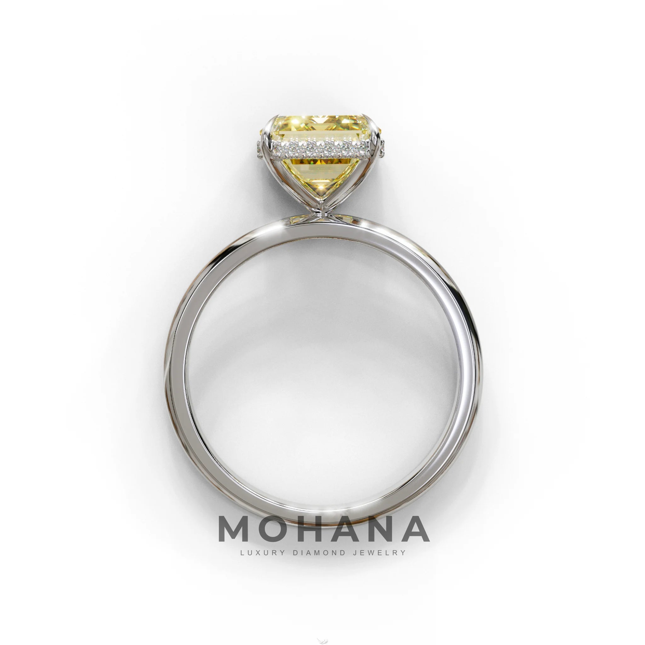3 Carat Yellow Emerald Cut Hidden Halo & Claw Setting Lab Grown Diamond Ring