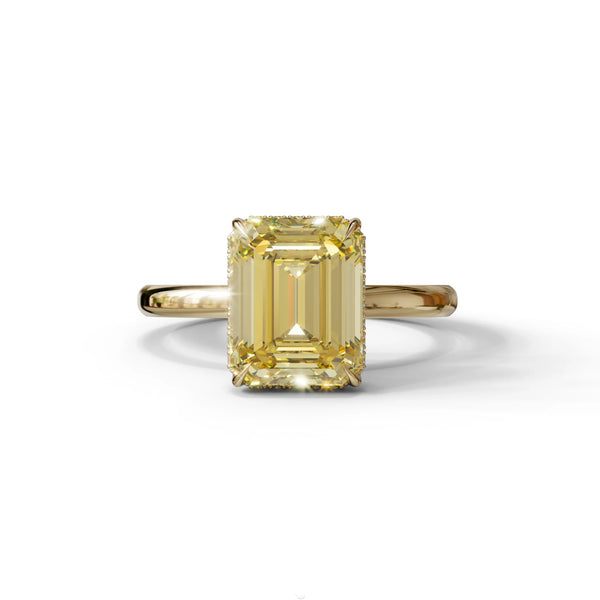 3 Carat Yellow Lab Grown Diamond Engagement Ring – Emerald Cut Hidden Halo