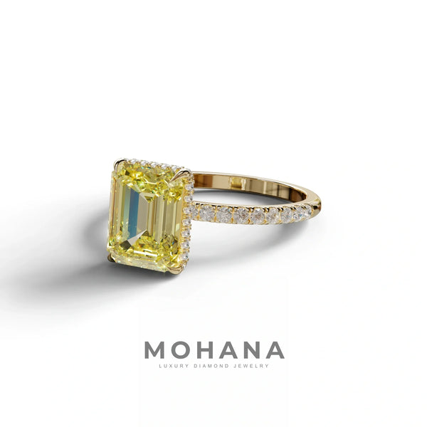 3 Carat Yellow Lab Grown Diamond Engagement Ring – Emerald Cut Hidden Halo alternate view