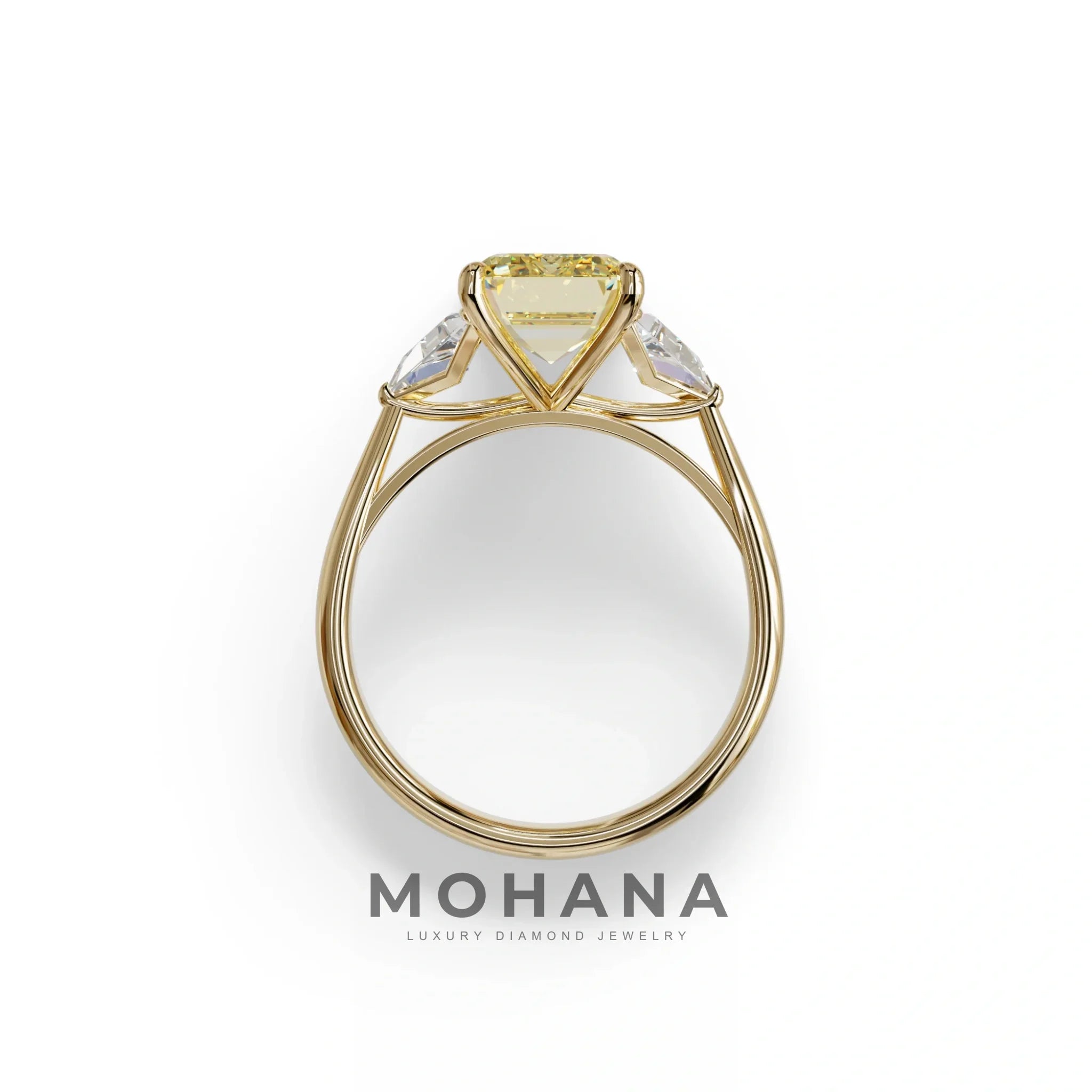 3Ct Fancy Intense Yellow Emerald Cut Lab Grown Diamond Three Stone Engagement Ring - Polaris