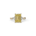 3Ct Fancy Intense Yellow Emerald Cut Lab Grown Diamond Three Stone Engagement Ring - Polaris - 10K Solid Gold / Yellow