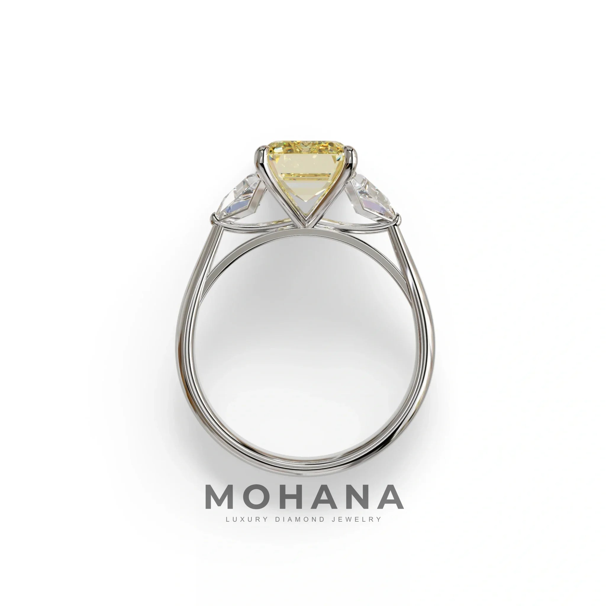 3Ct Fancy Intense Yellow Emerald Cut Lab Grown Diamond Three Stone Engagement Ring - Polaris