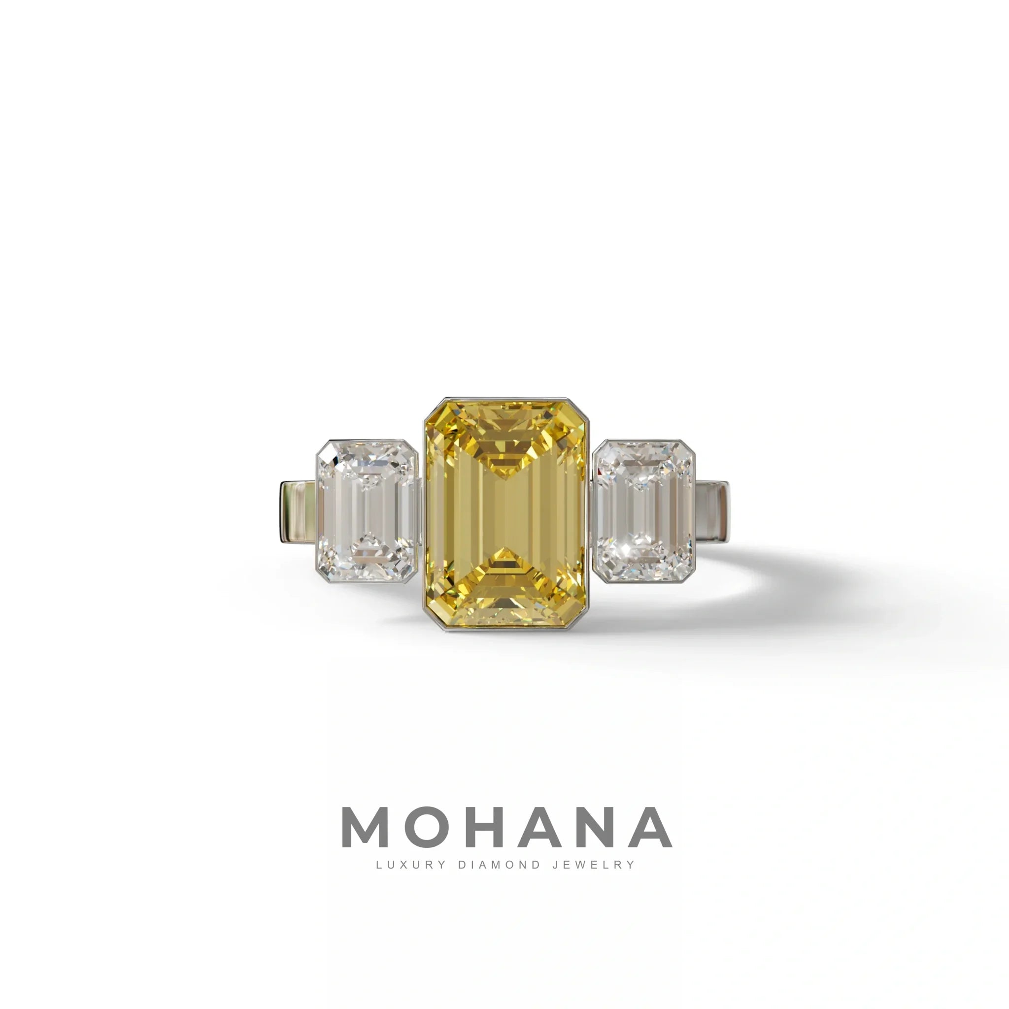 Three Stone 3 Carat Emerald Cut lab grown Diamond Engagement Ring - Elaris - 10K Solid Gold / White Gold