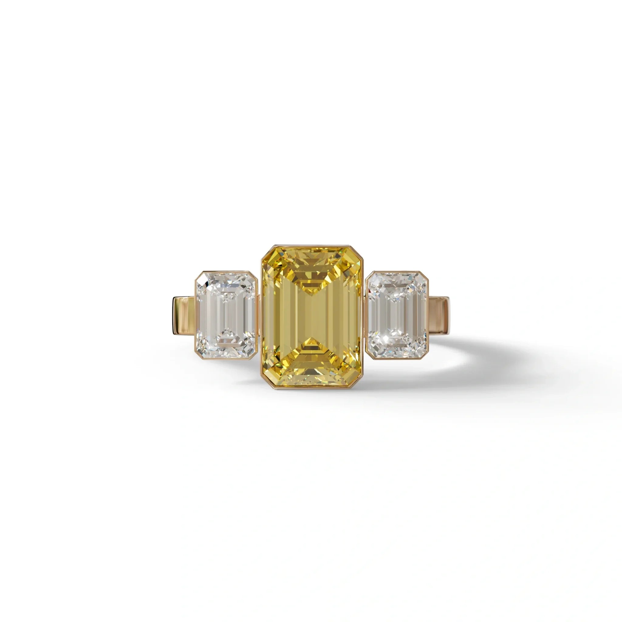 Three Stone 3 Carat Emerald Cut lab grown Diamond Engagement Ring - Elaris - 10K Solid Gold / Yellow Gold
