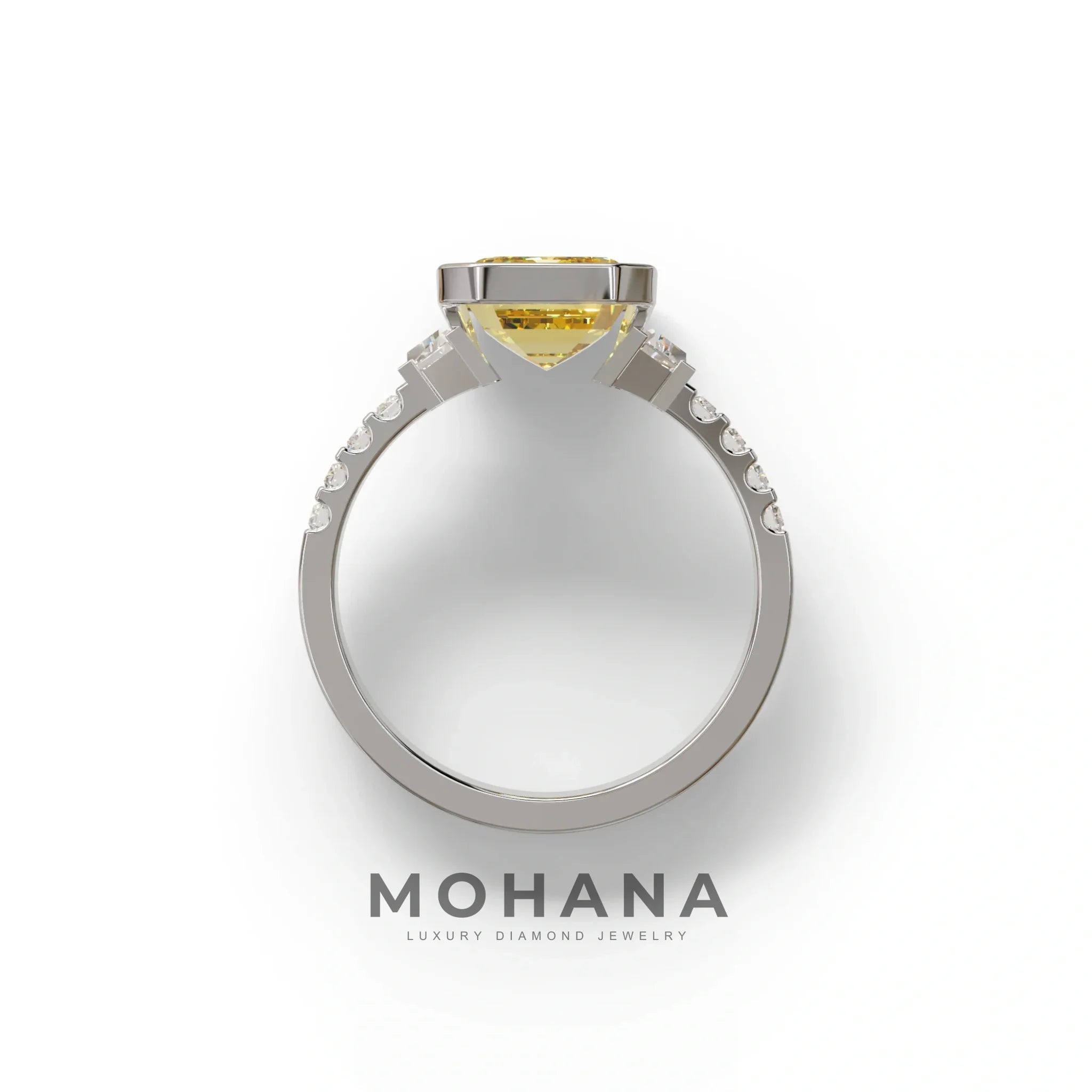 3 Carat Yellow Emerald Cut Three Stone Lab Diamond Engagement Ring - Gatsby