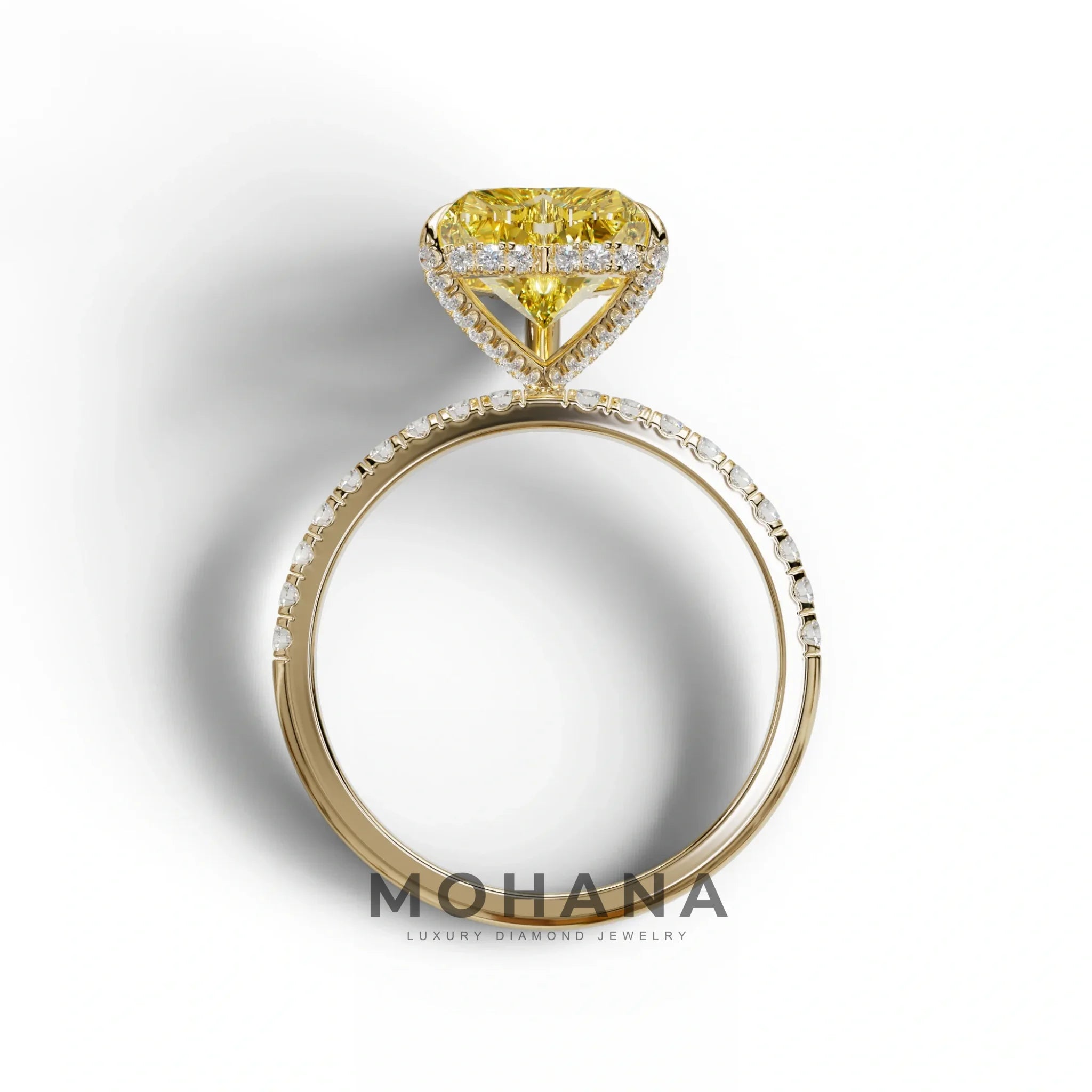 Yellow 3 Carat Heart Cut Hidden Halo & Pavé Setting Engagement Ring