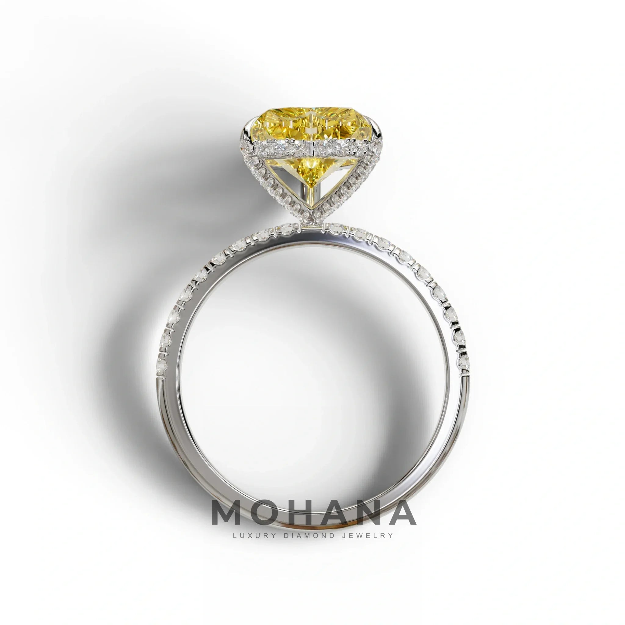 Yellow 3 Carat Heart Cut Hidden Halo & Pavé Setting Engagement Ring