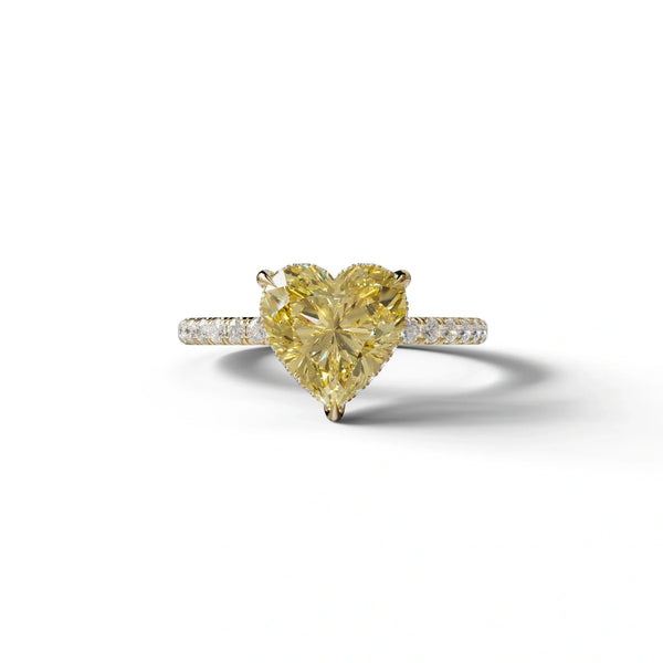 3 Carat Yellow Lab Grown Diamond Engagement Ring – Heart Cut Hidden Halo