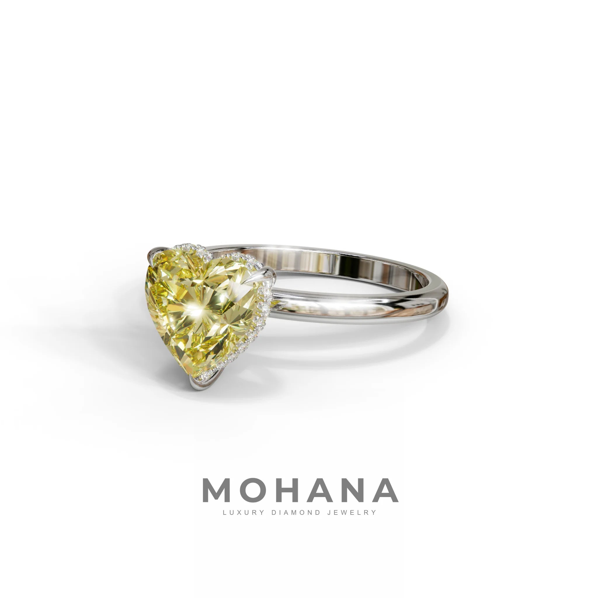 3 Carat Yellow Heart Cut Hidden Halo Set Lab Grown Diamond Engagement Ring