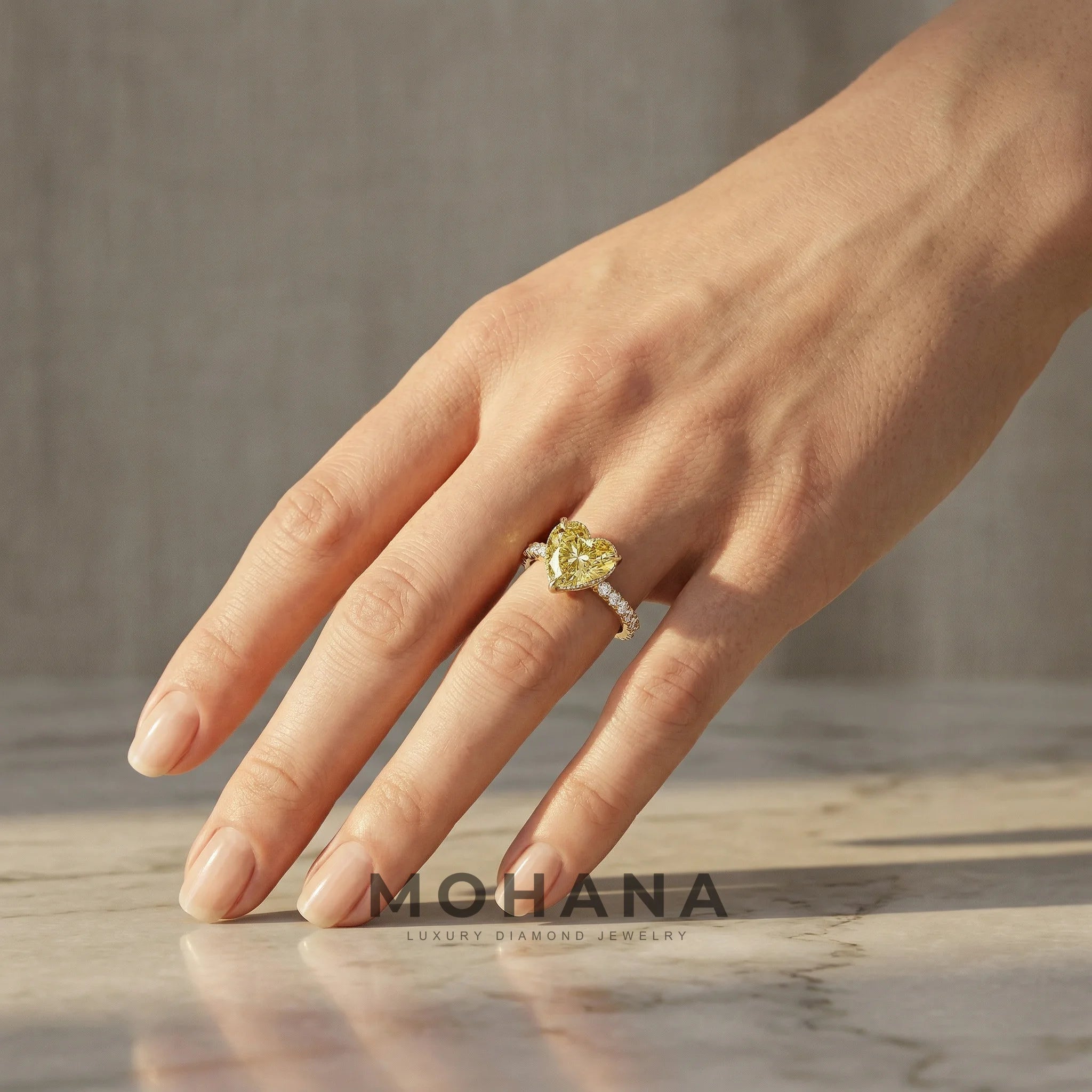3 Carat Fancy Yellow Heart Cut Hidden Halo Lab Grown Diamond Engagement Ring