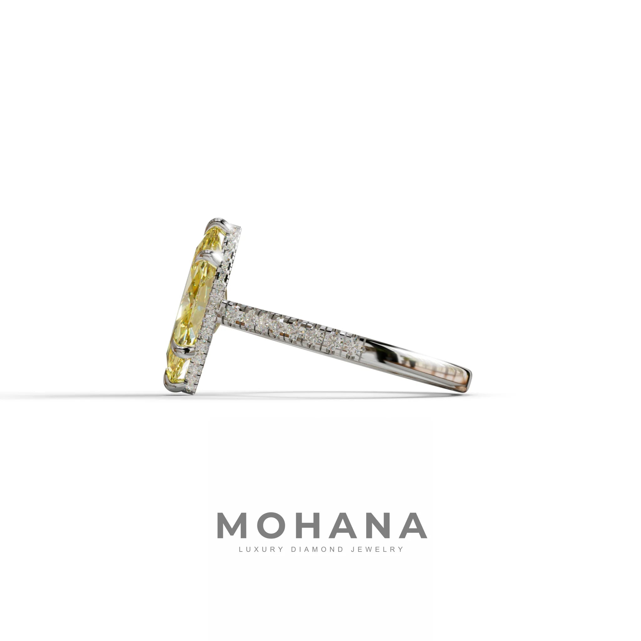 3 Carat Yellow Marquise Cut Hidden Halo & Pave Set Lab Diamond Ring - Eblouissant