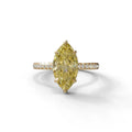 3 Carat Yellow Marquise Cut Hidden Halo & Pave Set Lab Diamond Ring - Eblouissant - 10K Solid Gold / Yellow Gold
