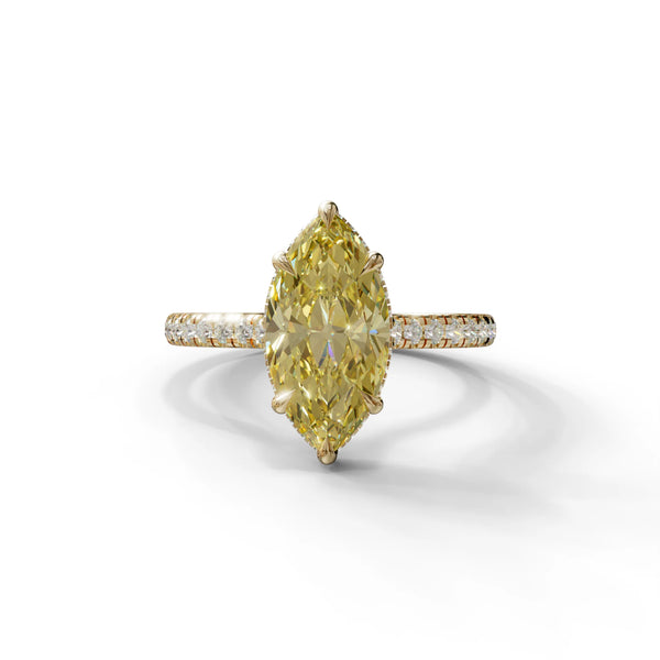 3 Carat Yellow Lab Grown Diamond Engagement Ring – Marquise Cut Hidden Halo