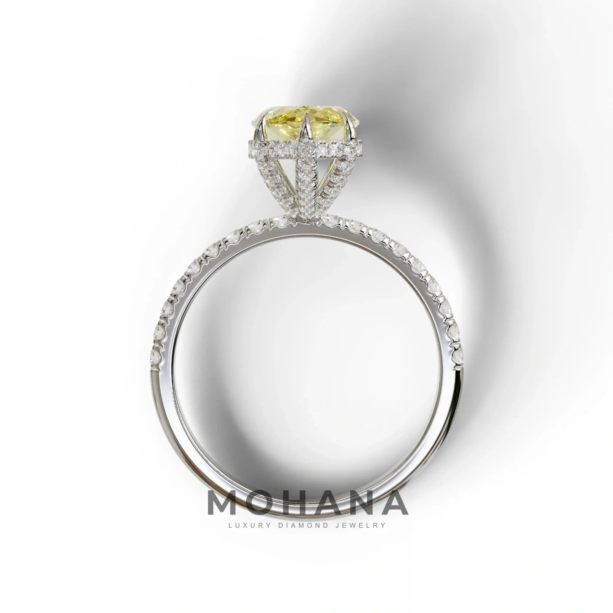 3 Carat Yellow Marquise Cut Lab Diamond In Hidden Halo & Pave Setting Ring