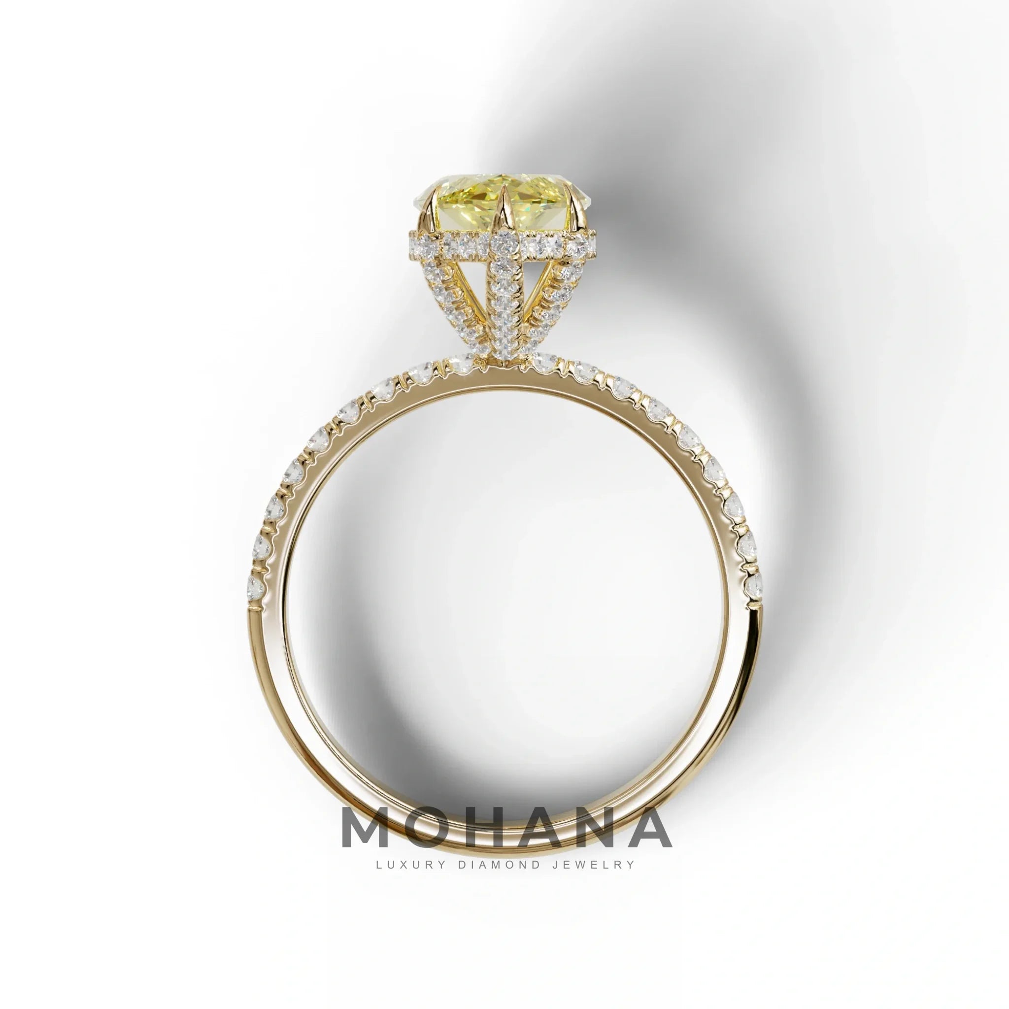 3 Carat Yellow Marquise Cut Lab Diamond In Hidden Halo & Pave Setting Ring