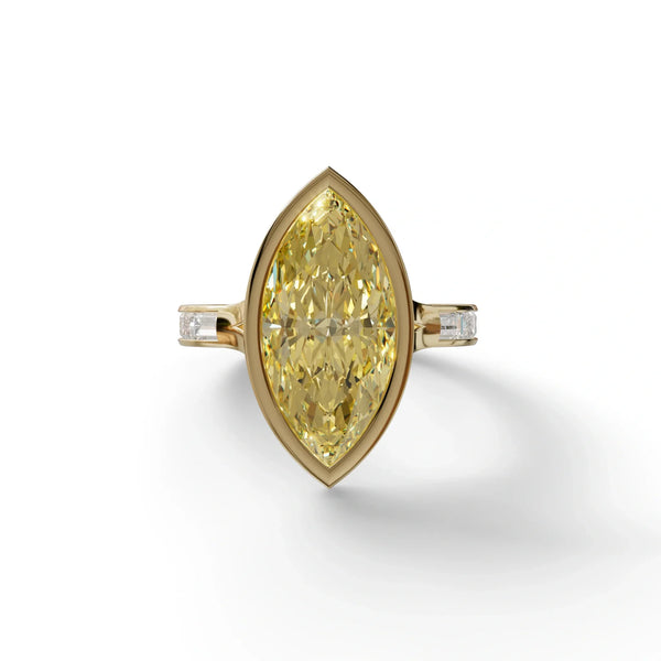 3 Carat Yellow Lab Grown Diamond Engagement Ring – Marquise Cut Bezel | Kayla