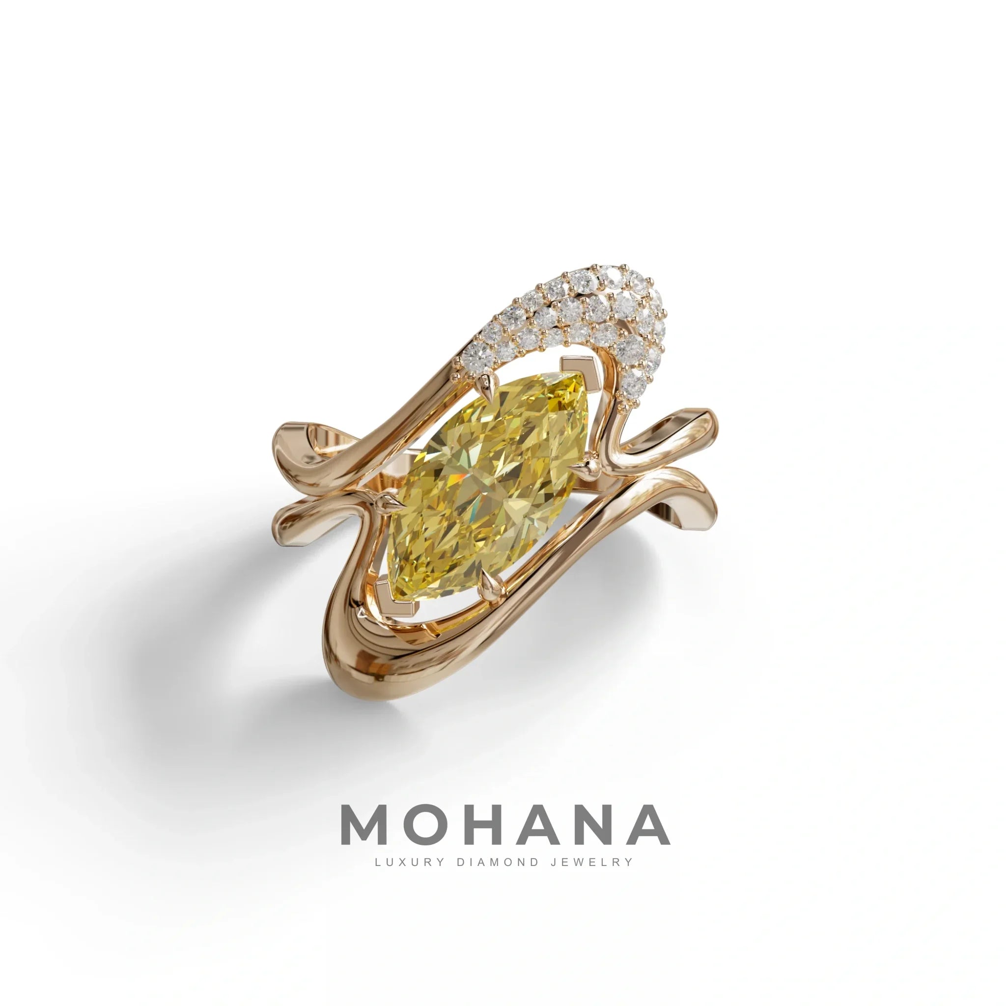 3 Carat Marquise Cut Yellow Lab Grown Diamond Ring - Myka - 10K Solid Gold / Rose Gold
