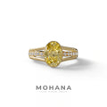 3 Carat Fancy Vivid Yellow Oval Cut Bezel Setting Lab Grown Diamond Engagement Ring- Prisma - 10K Solid Gold / Yellow