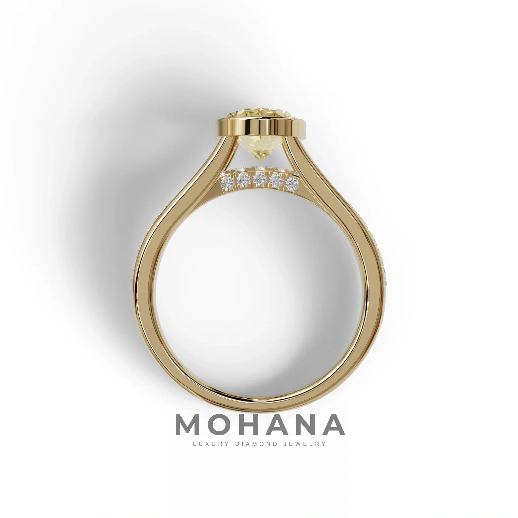 3 Carat Fancy Vivid Yellow Oval Cut Bezel Setting Lab Grown Diamond Engagement Ring- Prisma