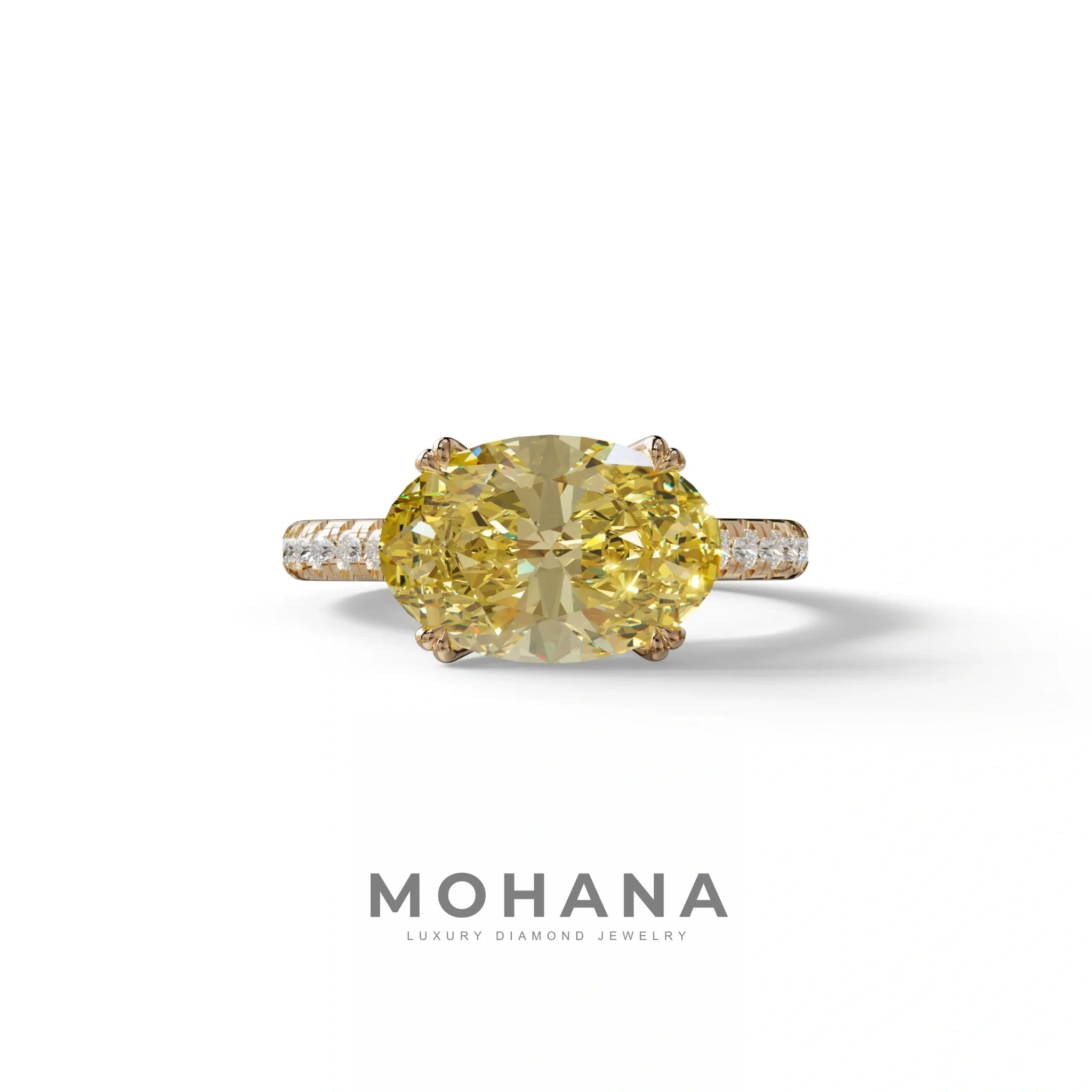 3 Carat Oval Cut Yellow Lab Grown Diamond Engagement Ring - Ellipse - 10K Solid Gold / Rose Gold