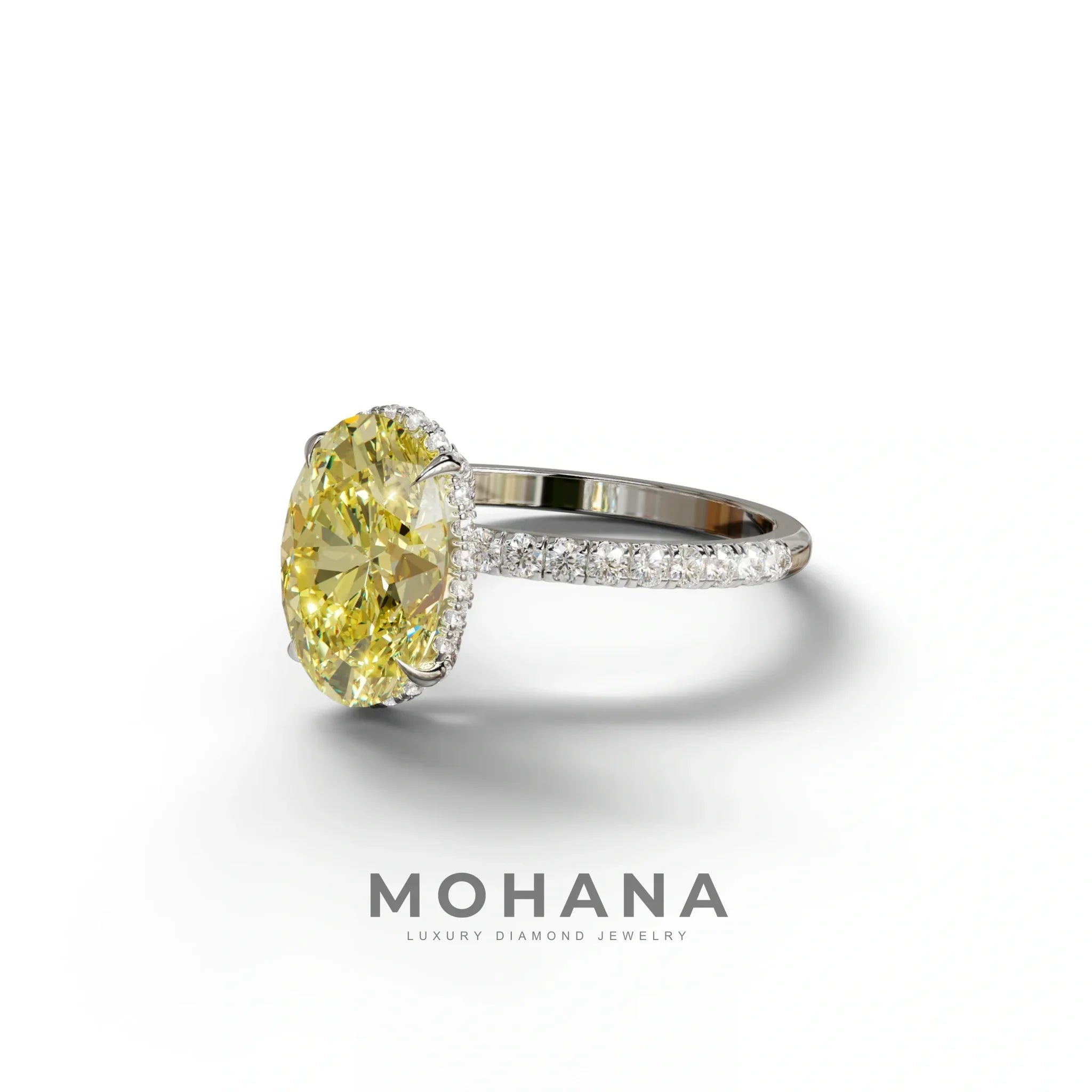 3 Carat Yellow Oval Cut Hidden Halo & Pave Setting Lab Grown Diamond Ring