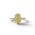 3 Carat Yellow Oval Cut Hidden Halo & Pave Setting Lab Grown Diamond Ring - 10K Solid Gold / Yellow Gold