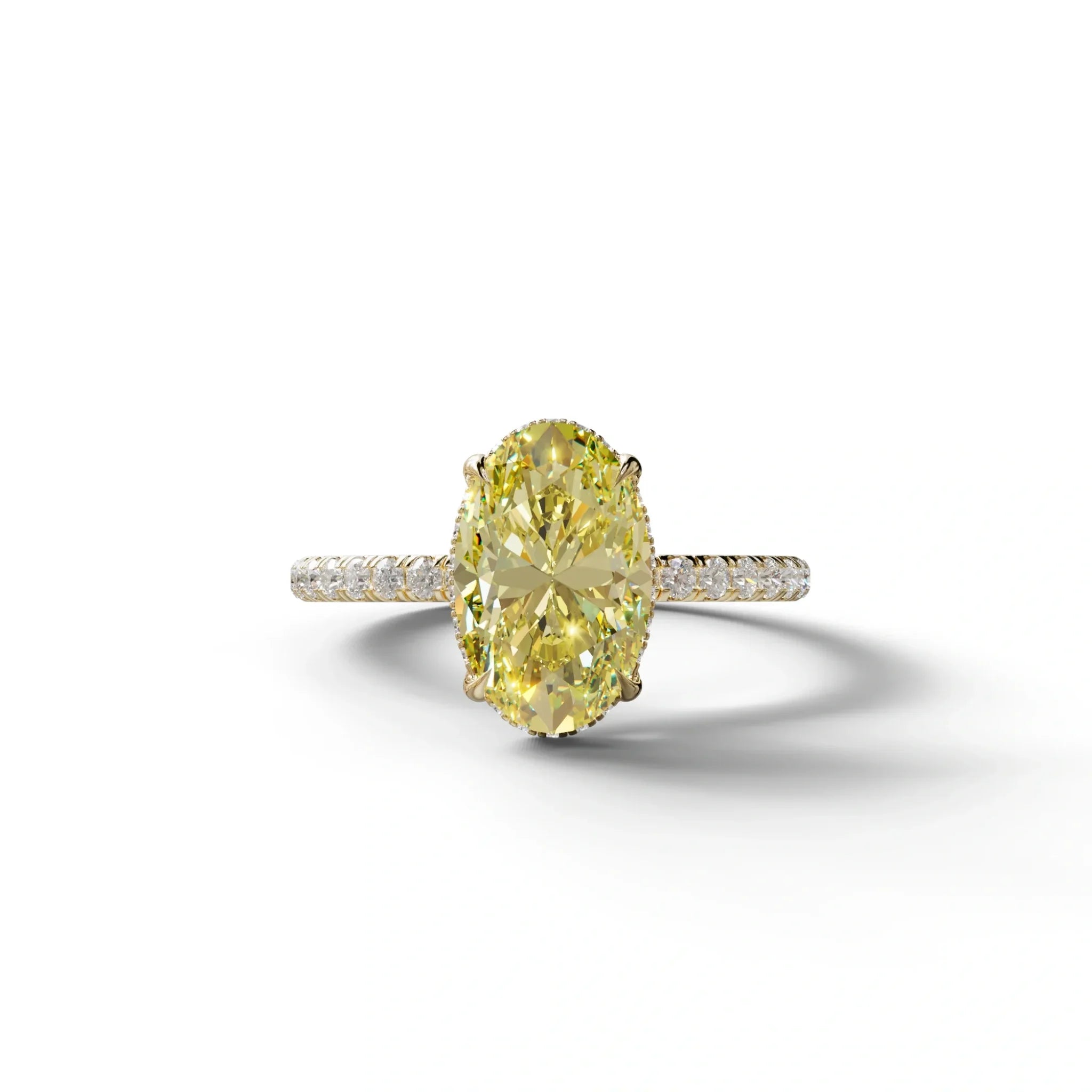 3 Carat Yellow Oval Cut Hidden Halo & Pave Setting Lab Grown Diamond Ring - 10K Solid Gold / Yellow Gold