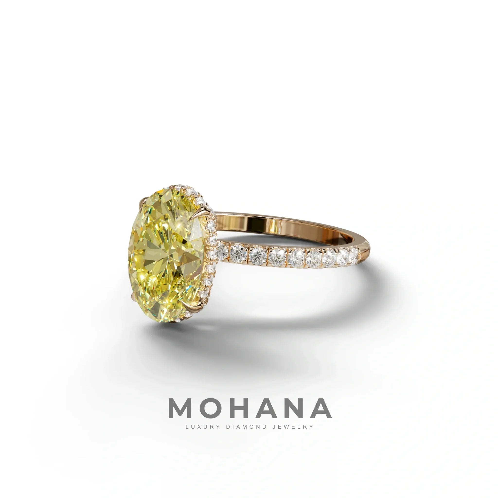3 Carat Yellow Oval Cut Hidden Halo & Pave Setting Lab Grown Diamond Ring