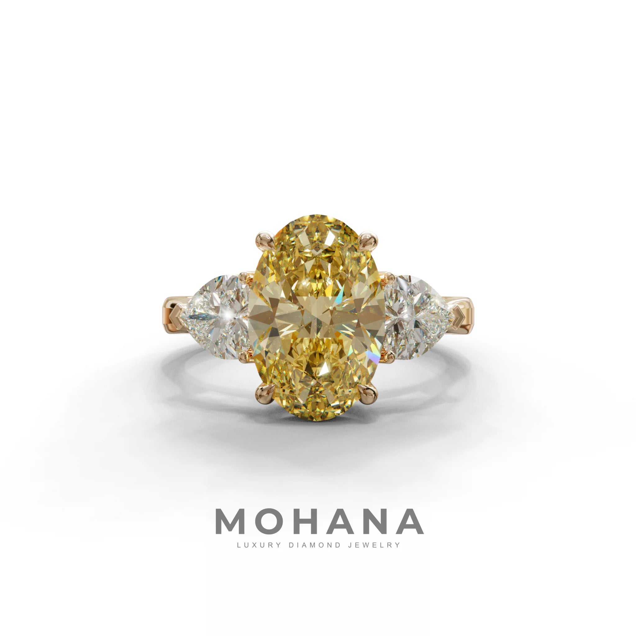 4 Ct Yellow Oval & Heart Shape 3 Stone Engagement Diamond Ring - Lucid - 10K Solid Gold / Rose Gold