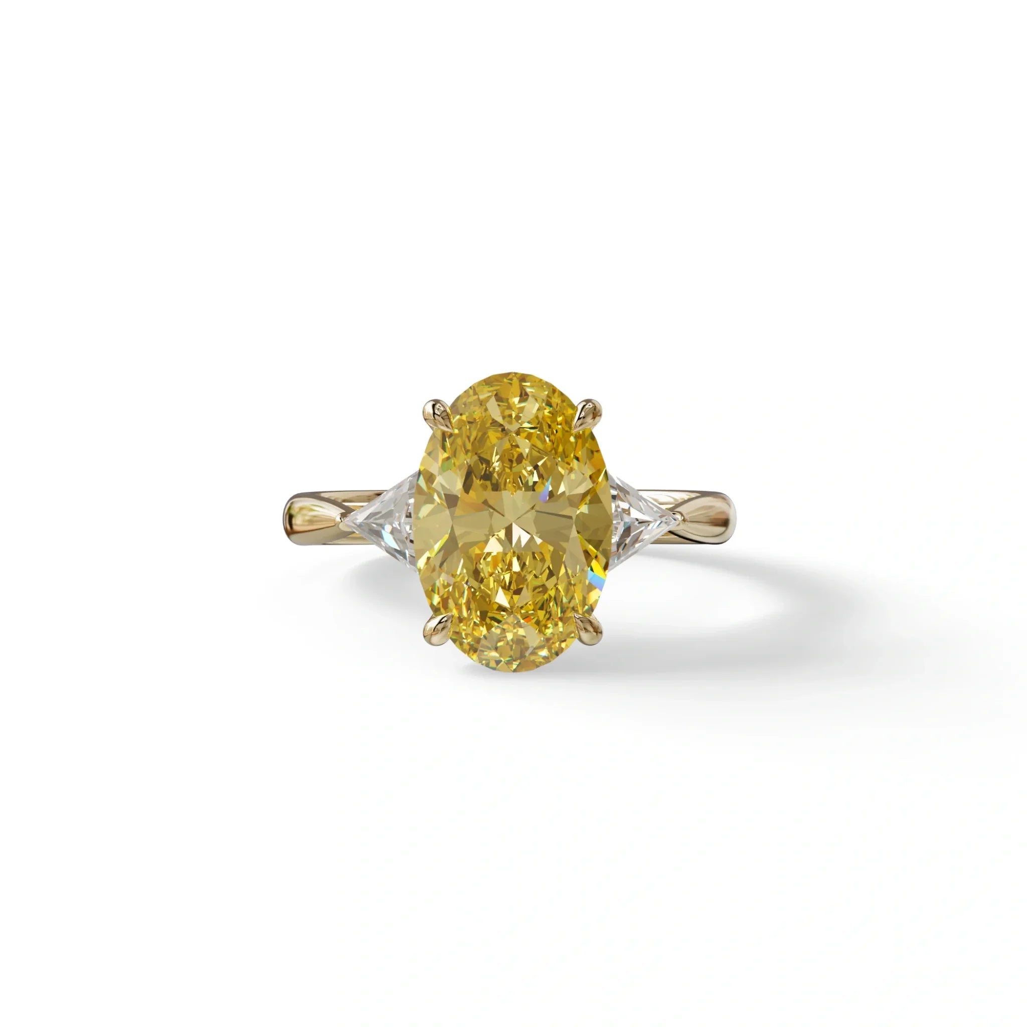 3Ct Yellow Oval Cut Lab Grown Diamond Three Stone Engagement Ring - Myza - 10K Solid Gold / Yellow Gold