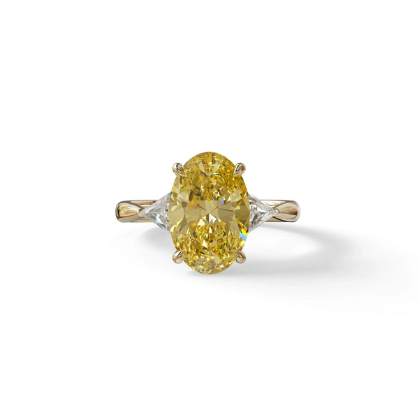 3 Carat Yellow Lab Grown Diamond Engagement Ring – Oval Cut Three Stone | Myza