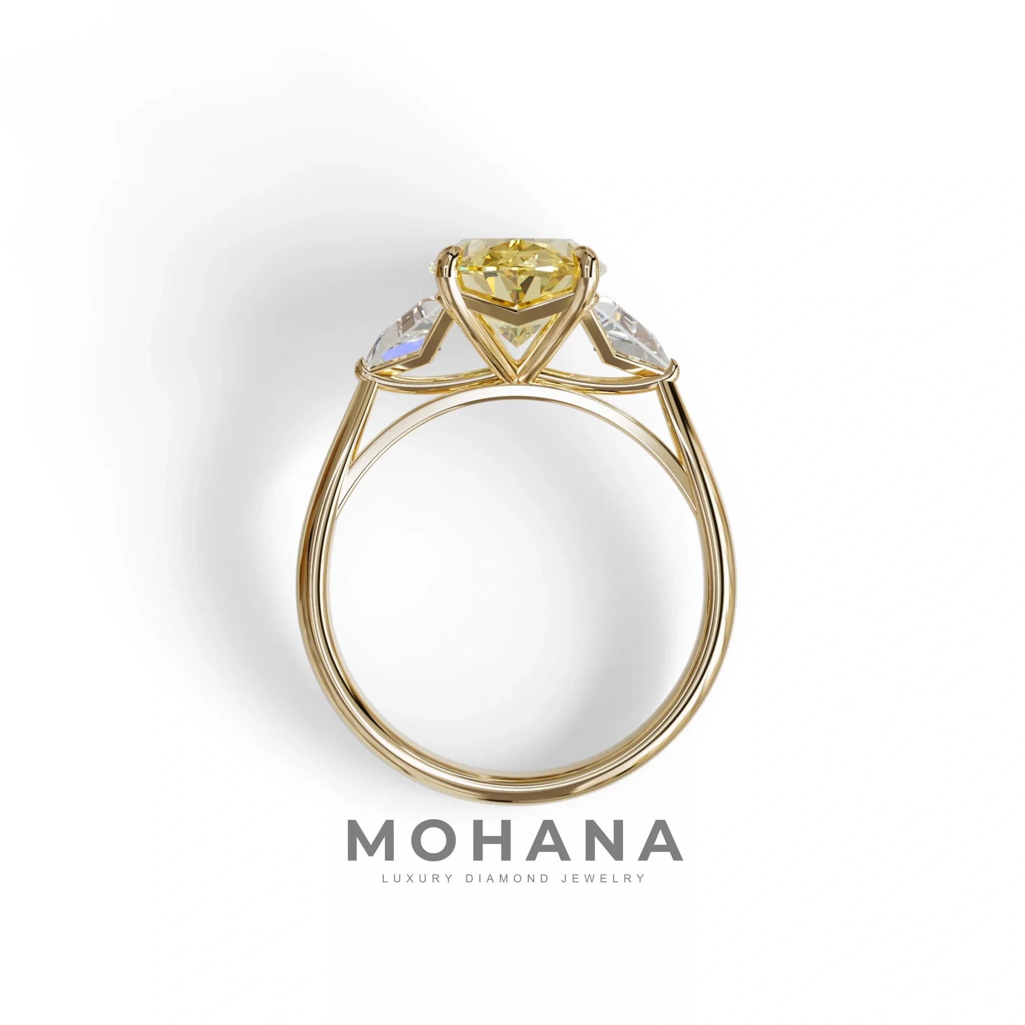 3Ct Yellow Oval Cut Lab Grown Diamond Three Stone Engagement Ring - Myza
