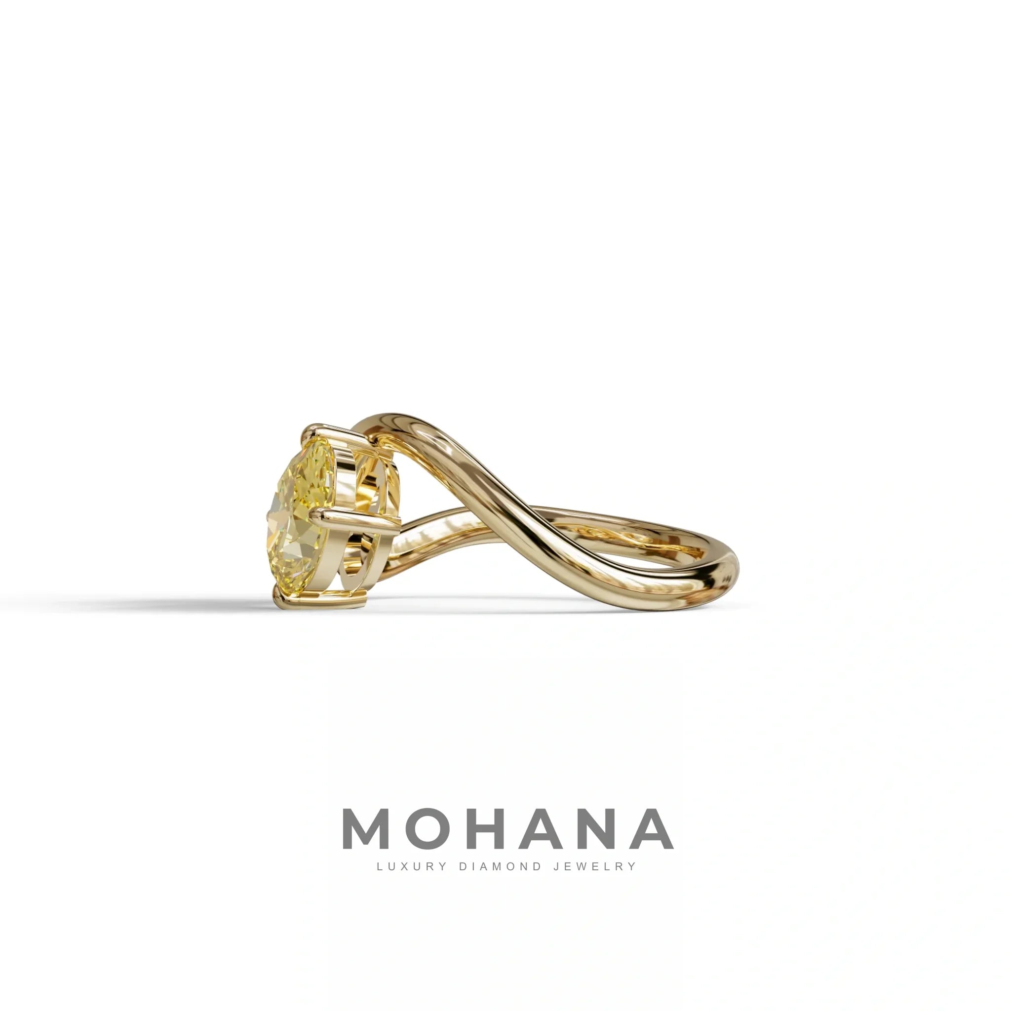 3 Carat Yellow Oval and Pear Cut Lab Diamond Engagement Ring - Toi Et Moi