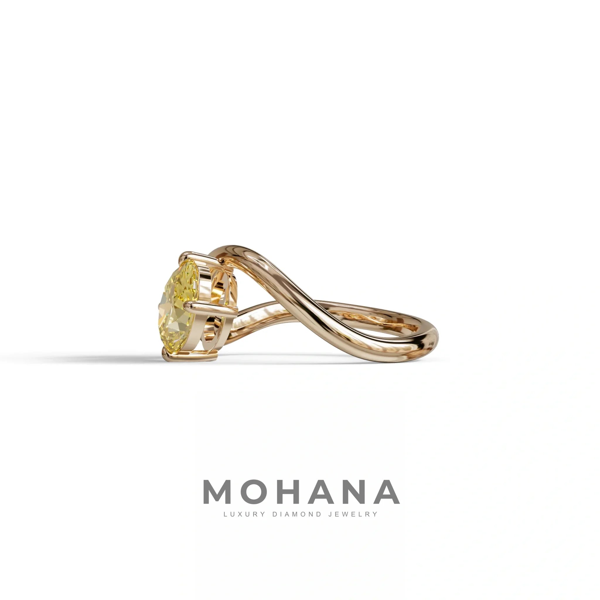 3 Carat Yellow Oval and Pear Cut Lab Diamond Engagement Ring - Toi Et Moi
