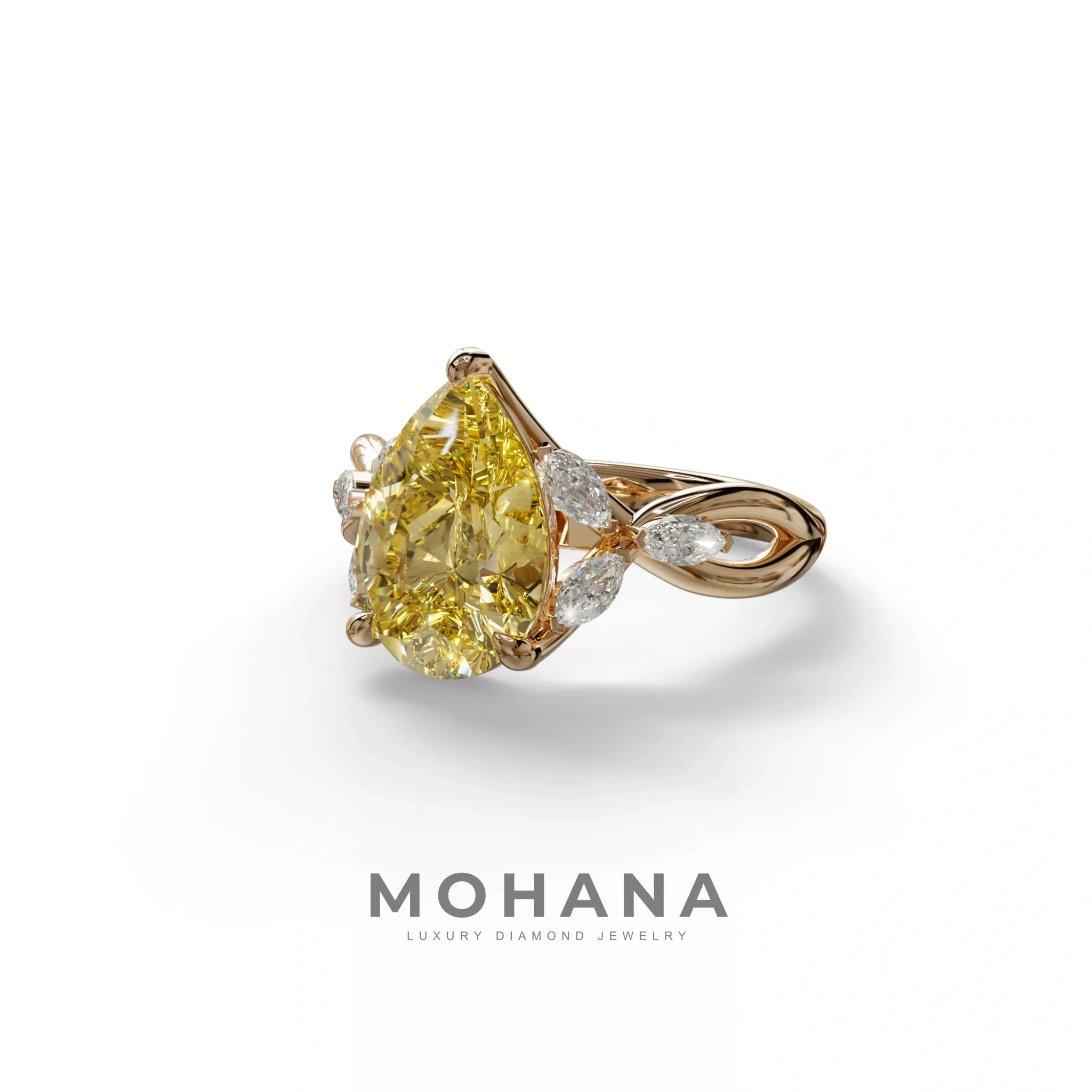 3 Carat Yellow Pear Cut Cluster-Vintage Setting Lab Grown Diamond Ring - Celena
