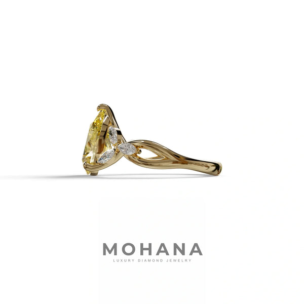 3 Carat Yellow Lab Grown Diamond Engagement Ring – Pear Cut Cluster | Celena alternate view