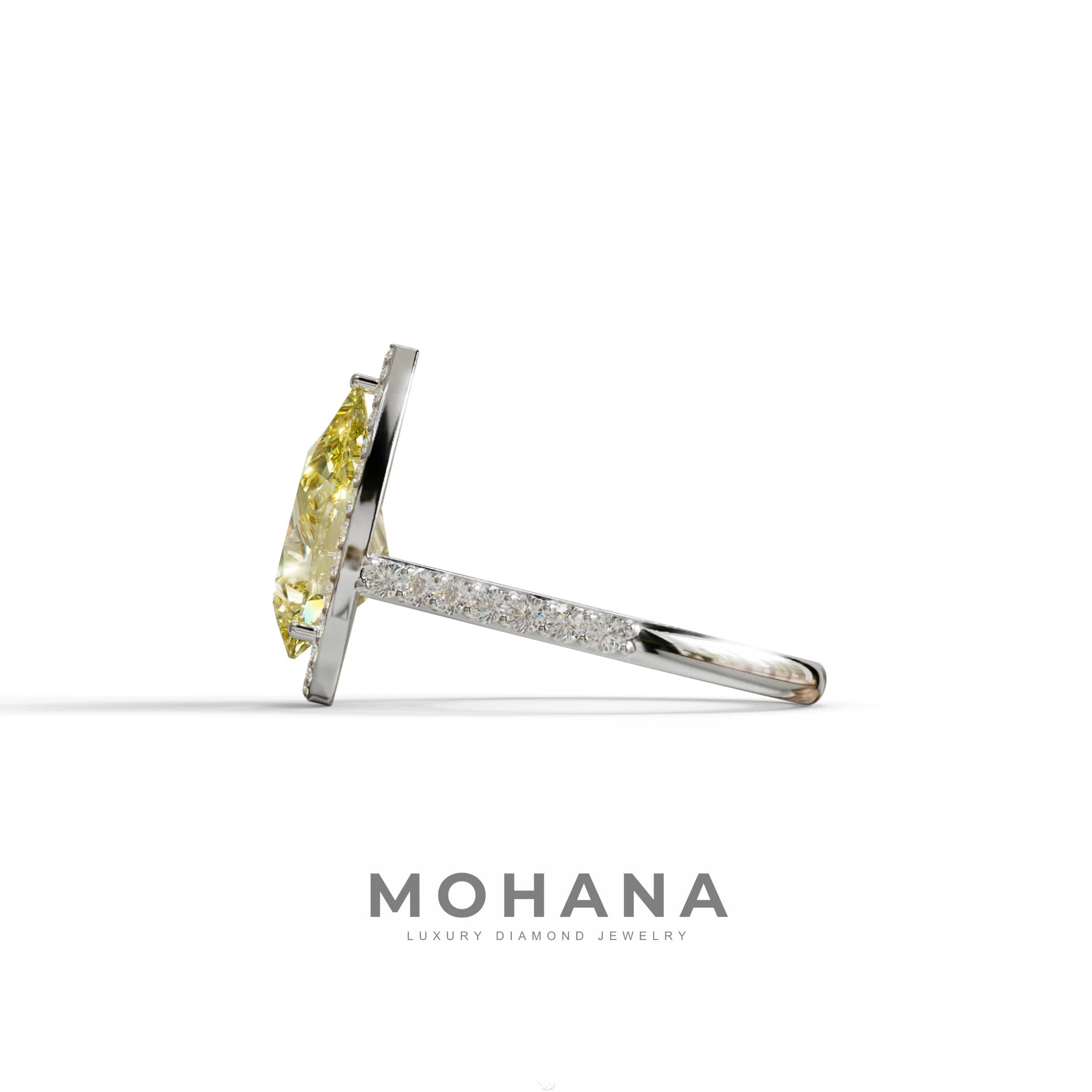 3 Carat Yellow Pear Cut Halo & Pave Setting Lab Grown Diamond Ring - Madona