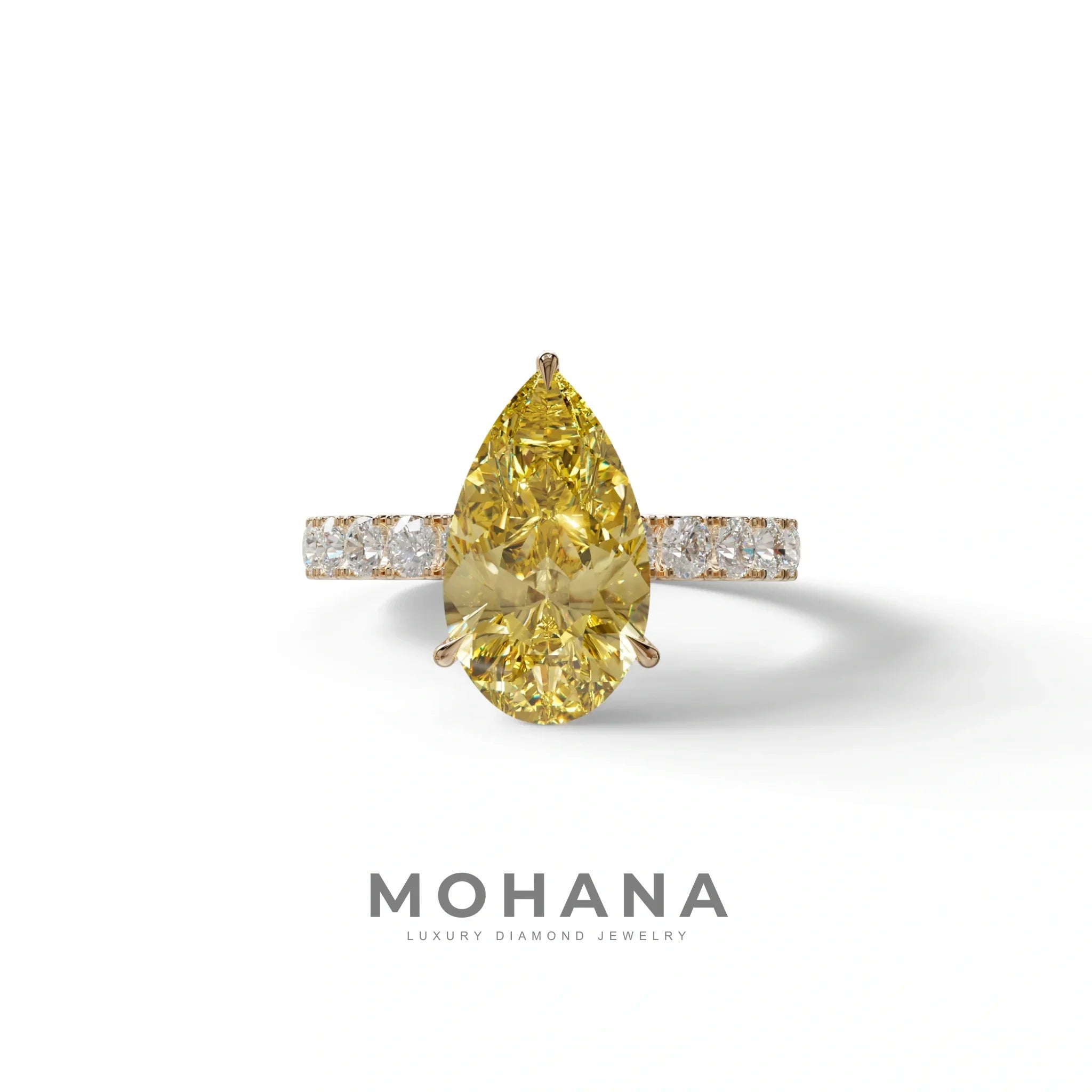 3 Carat Yellow Pear Cut Lab Grown Diamond Engagement Ring - Feesia - 10K Solid Gold / Rose Gold