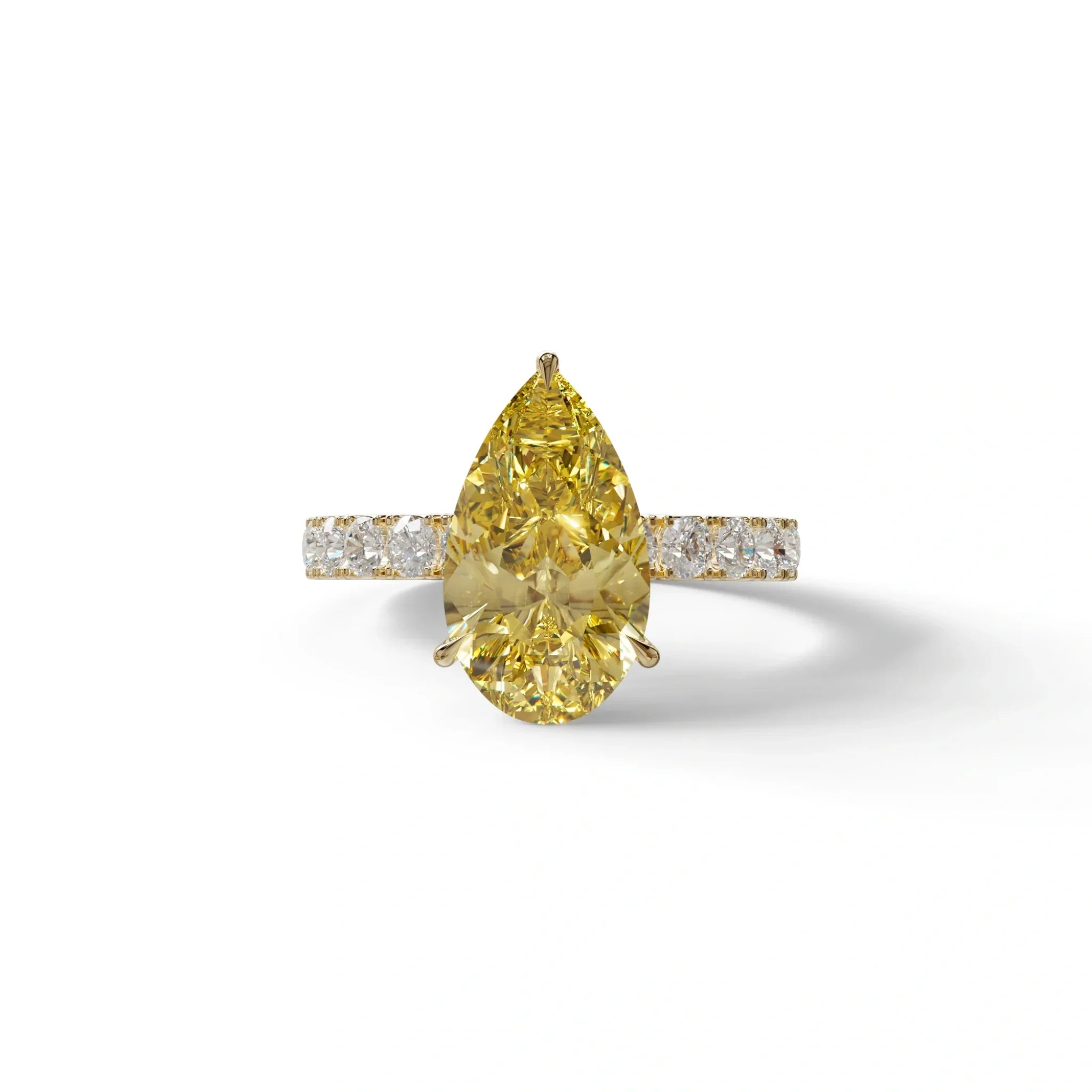 3 Carat Yellow Pear Cut Lab Grown Diamond Engagement Ring - Feesia - 10K Solid Gold / Yellow Gold