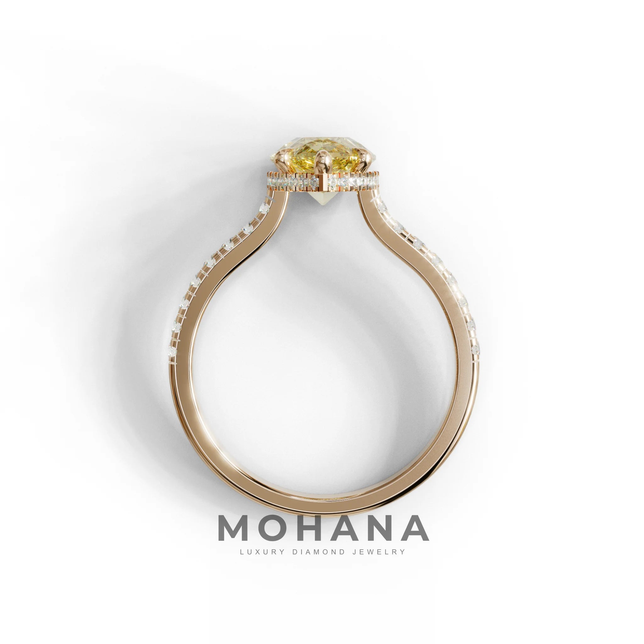 3 Carat Yellow Pear Cut Hidden Halo & Pave Set Lab Diamond Ring - Eblouissant