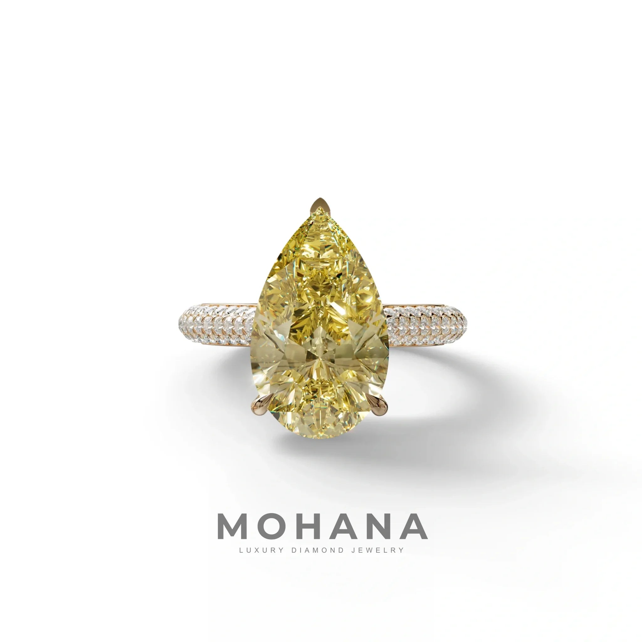 3 Carat Yellow Pear Shaped Hidden Halo Lab Diamond Engagement Ring - Alina - 10K Solid Gold / Rose Gold