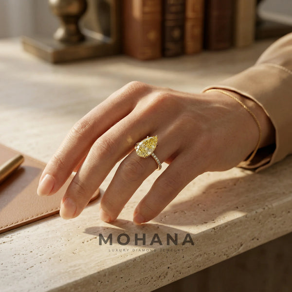3 Carat Yellow Lab Grown Diamond Engagement Ring – Pear Cut Hidden Halo alternate view