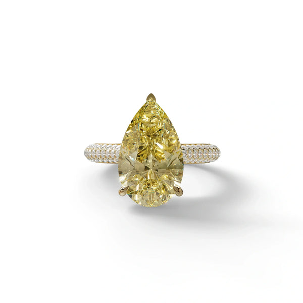 3 Carat Yellow Lab Grown Diamond Engagement Ring – Pear Cut Hidden Halo | Alina