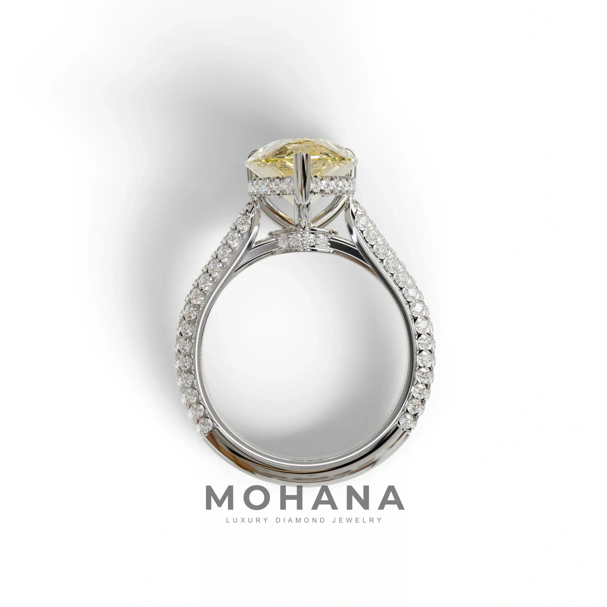 3 Carat Yellow Pear Shaped Hidden Halo Lab Diamond Engagement Ring - Alina