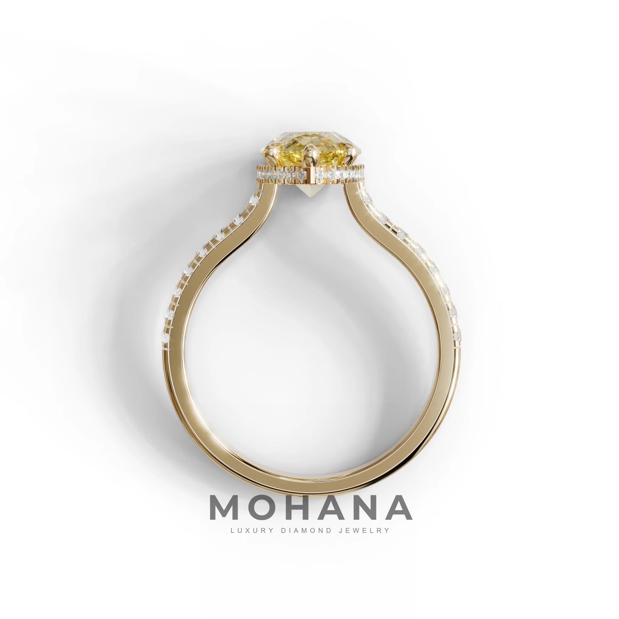 3 Carat Yellow Pear Cut Hidden Halo & Pave Set Lab Diamond Ring - Eblouissant