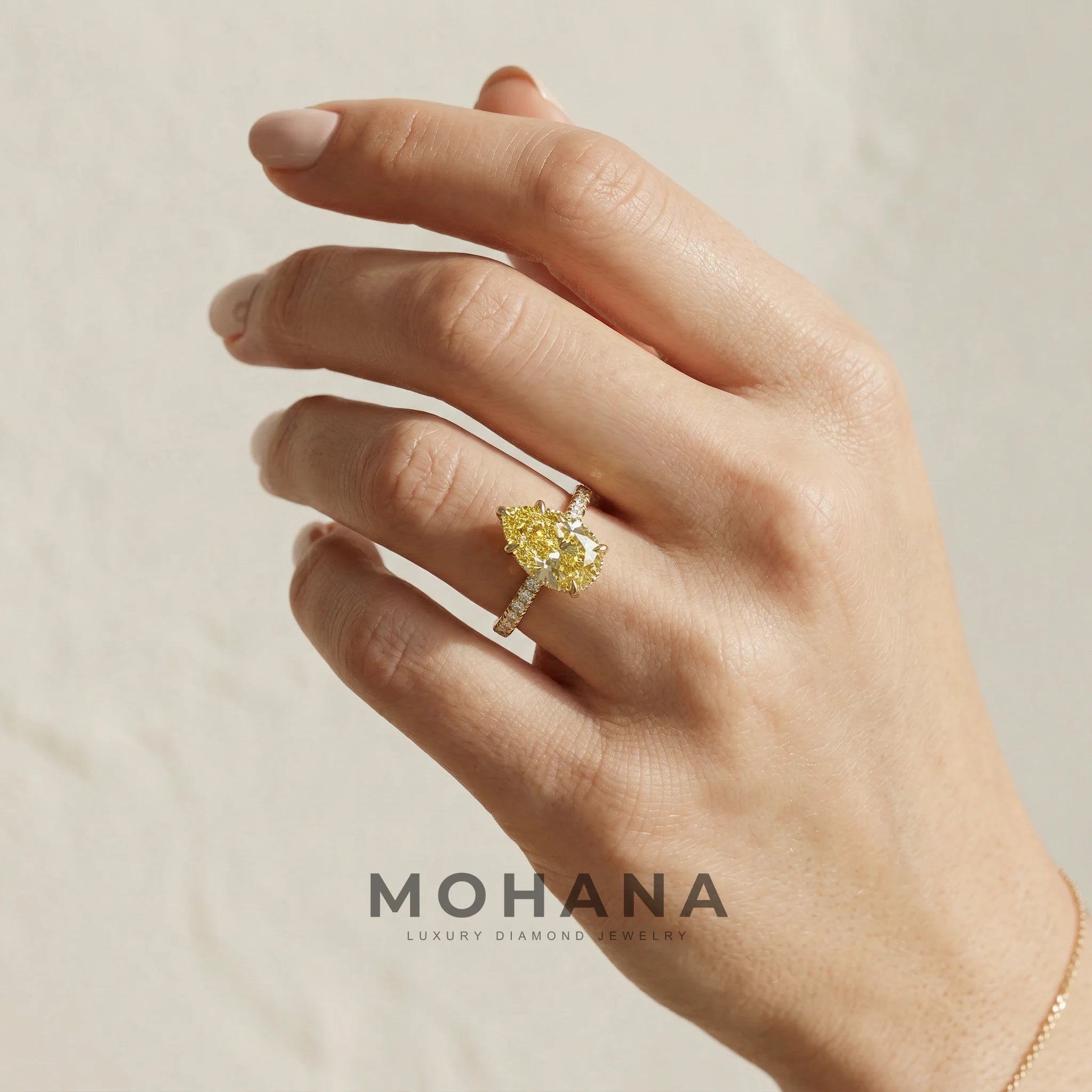 3 Carat Fancy Yellow Pear Cut Hidden Halo Lab Grown Diamond Engagement Ring