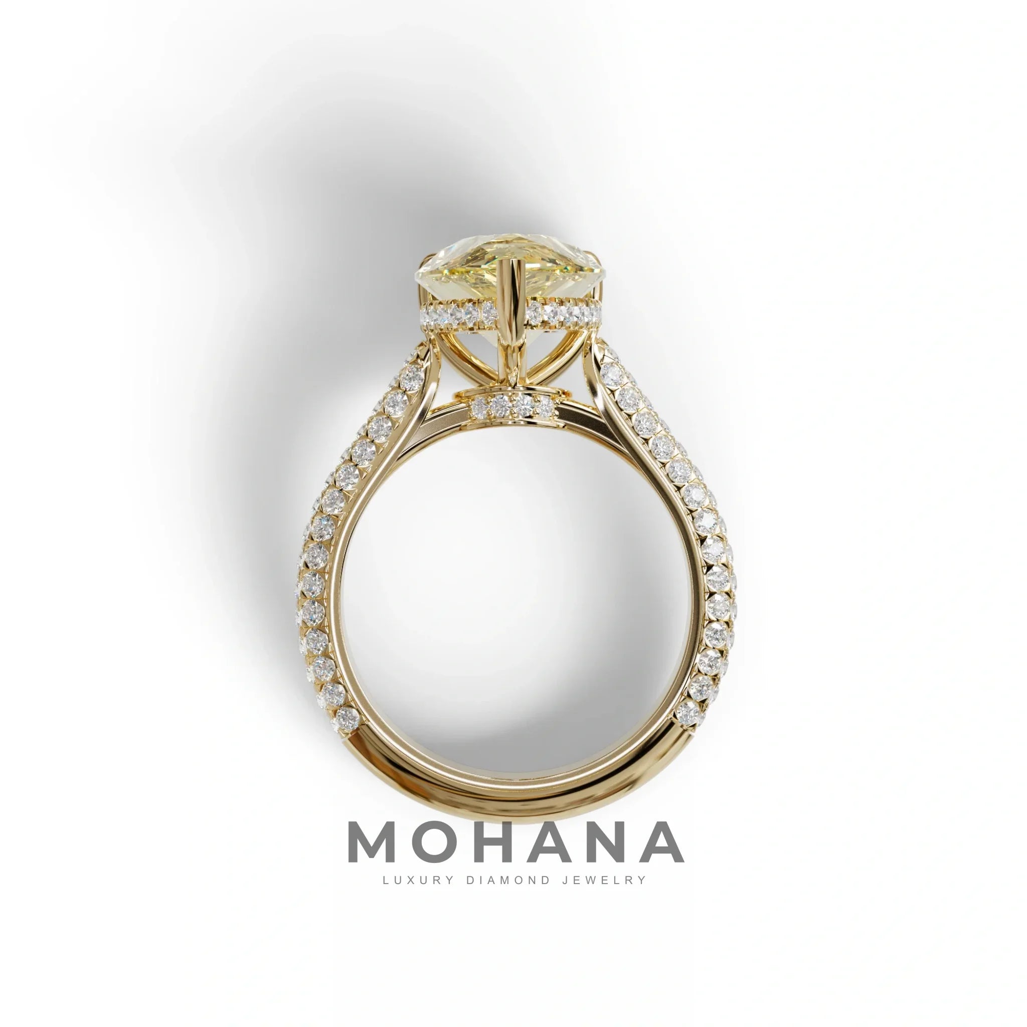 3 Carat Yellow Pear Shaped Hidden Halo Lab Diamond Engagement Ring - Alina
