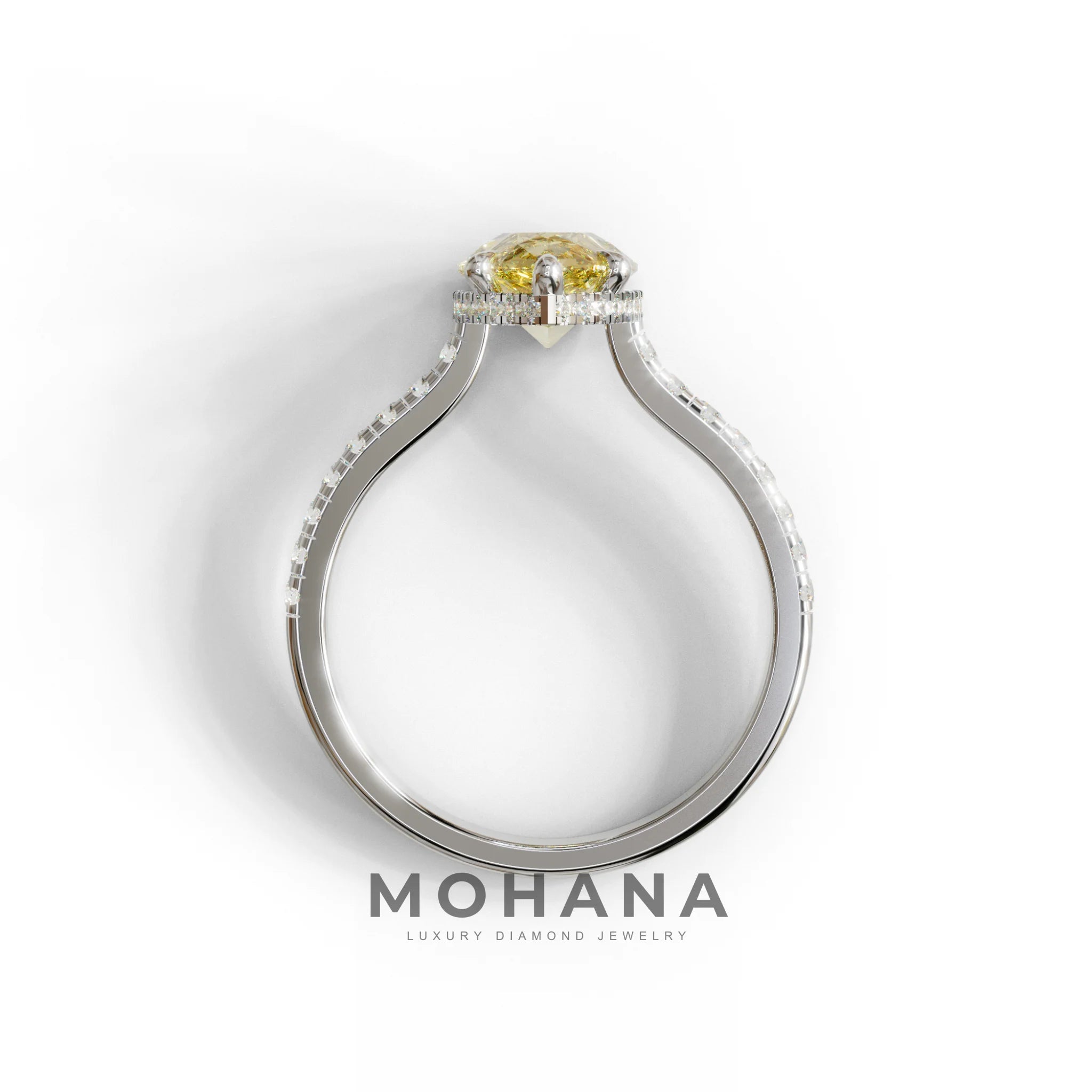 3 Carat Yellow Pear Cut Hidden Halo & Pave Set Lab Diamond Ring - Eblouissant