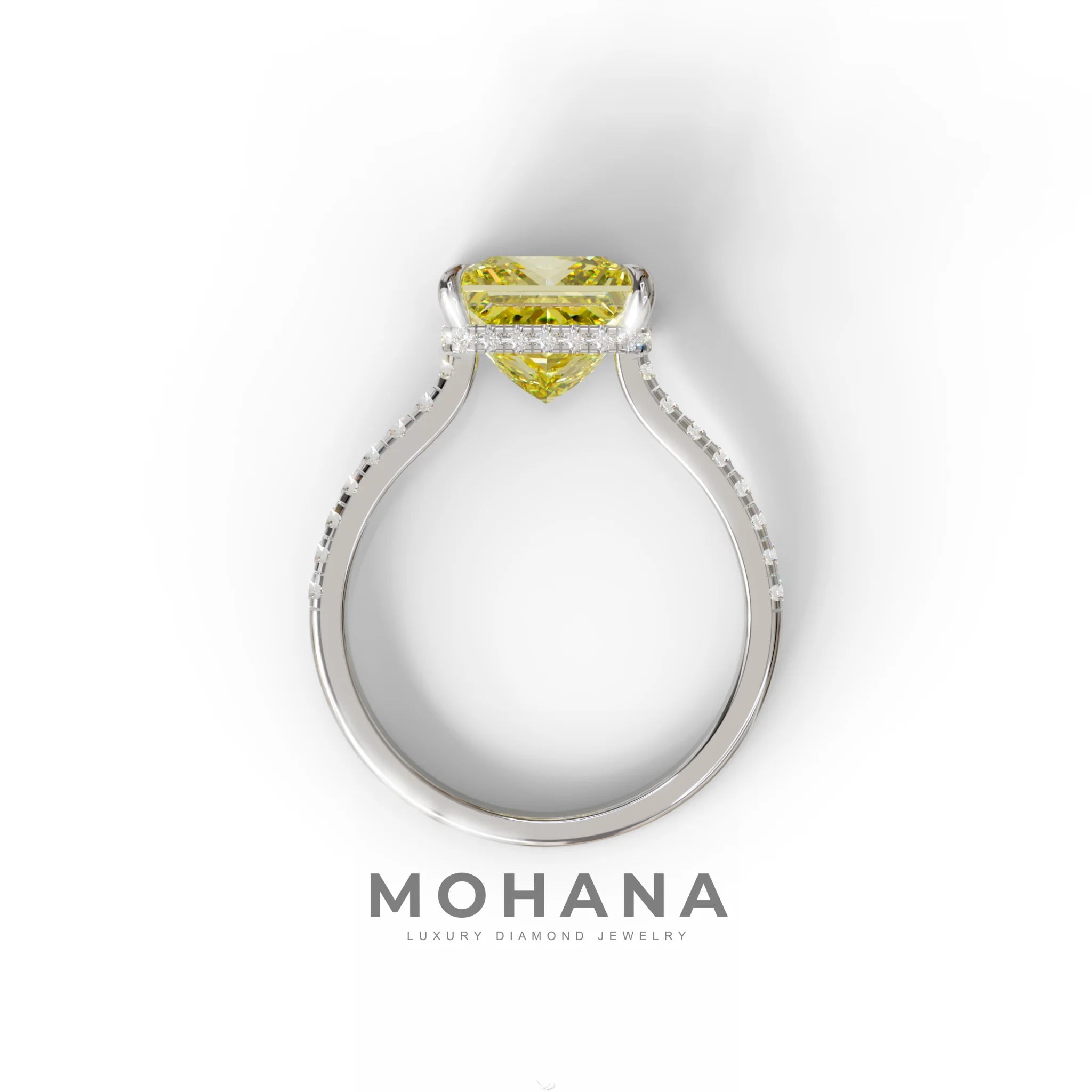 3 Carat Fancy Yellow Princess Cut Hidden Halo Lab Grown Diamond Engagement Ring