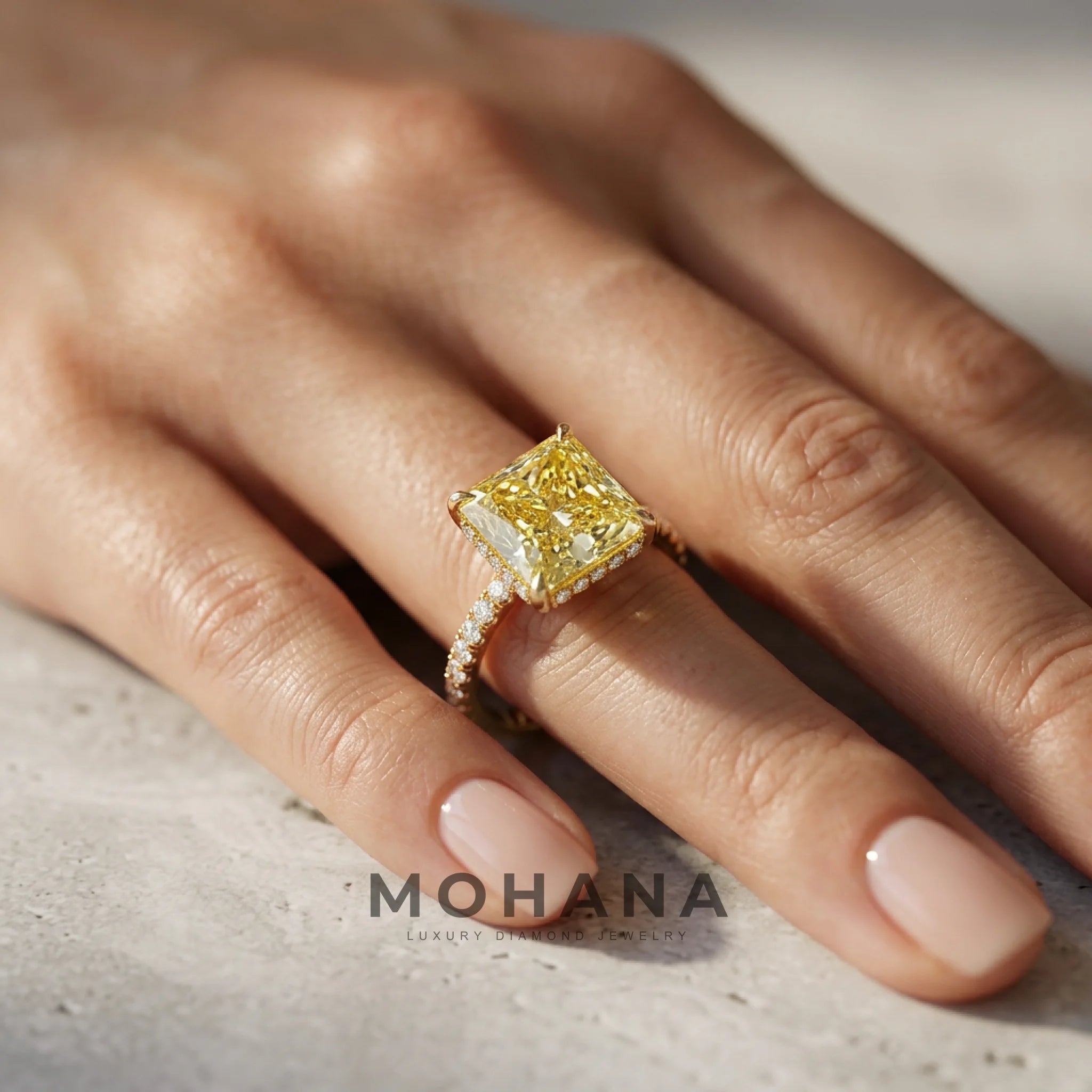 3 Carat Fancy Yellow Princess Cut Hidden Halo Lab Grown Diamond Engagement Ring